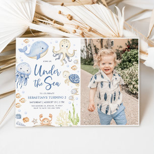 Onder het Zee Ocean Animals Boy 2nd Birthday Photo Kaart