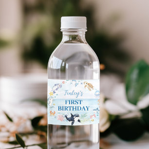 Onder het Zee Ocean Animals Kids Birthday Waterfles Etiket