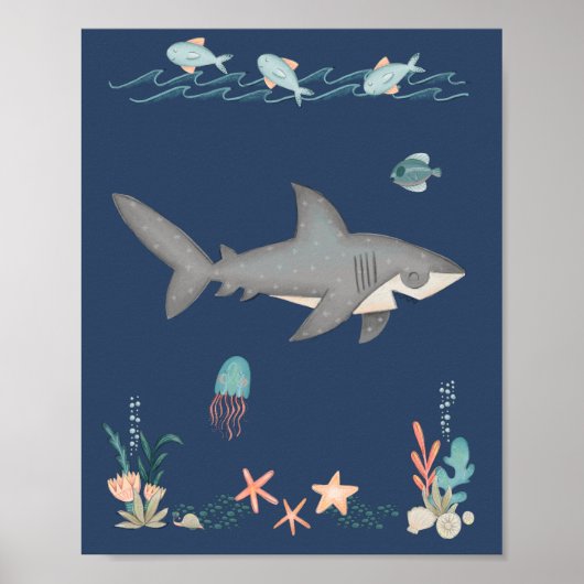 Onder het Zee Ocean Animals Shark Nursery Poster (Voorkant)