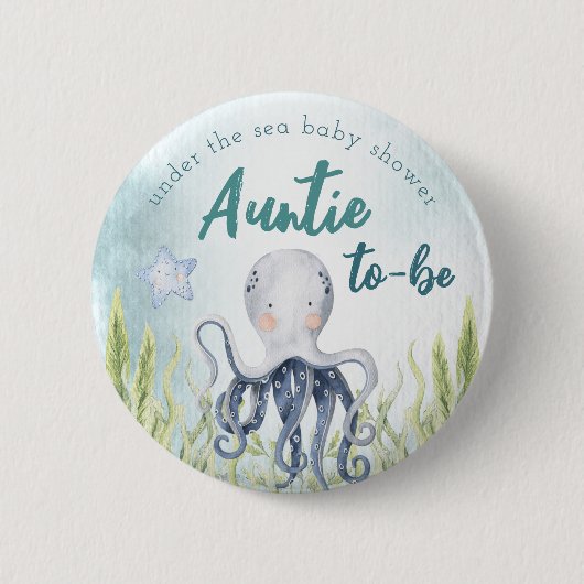 Onder het Zee Ocean Baby shower tante Button (Voorkant)
