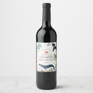 Onder het Zee Ocean Baby shower Wine Label Wijn Etiket