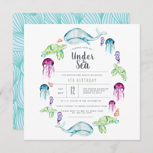 Onder het Zee | Ocean Critter Waterverf Kaart (Voorkant / Achterkant)