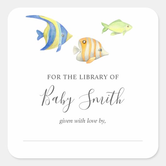 Onder het Zee Ocean Fish Baby shower Library Vierkante Sticker (Voorkant)