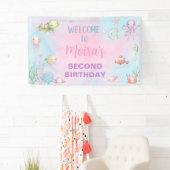 Onder het Zee Ocean Life meisje verjaardagsbanner, Spandoek (Insitu)