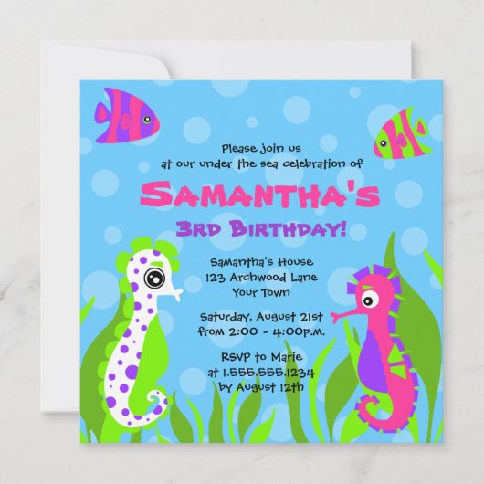 Onder het Zee Ocean Thmed Kids Birthday Party Kaart (Voorkant)