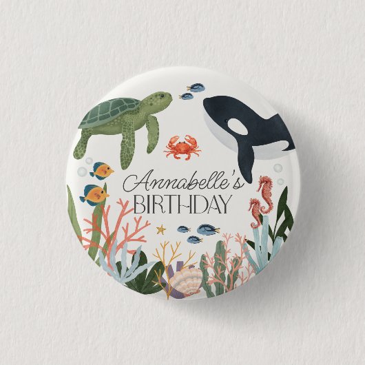 Onder het Zee Ocean Verjaardagsfeestgunsten Ronde Button 3,2 Cm (Voorkant)