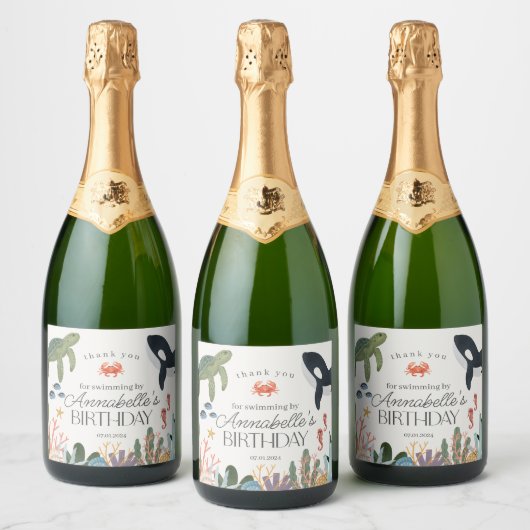 Onder het Zee Ocean Verjaardagsfeestgunsten Sparkling Wijnetiket (Flessen)