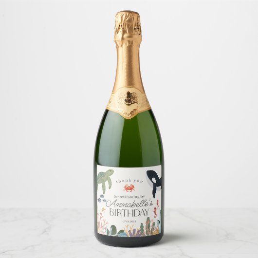 Onder het Zee Ocean Verjaardagsfeestgunsten Sparkling Wijnetiket (Voorkant)