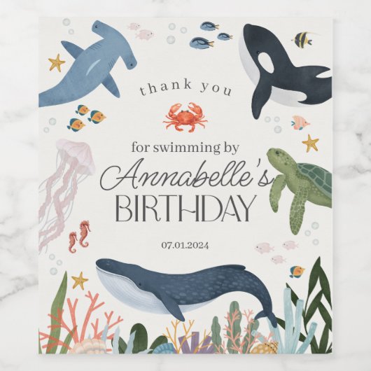 Onder het Zee Ocean Verjaardagsfeestje Favors Bag Wijn Etiket (Enkel label)