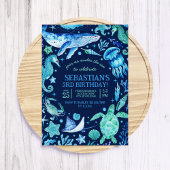 Onder het Zee Ocean Zee Animal Dark Blue Birthday Kaart