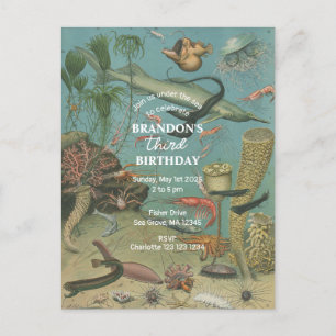 Onder het Zee Ocean Zee Animal retro Birthday Uitnodiging Briefkaart