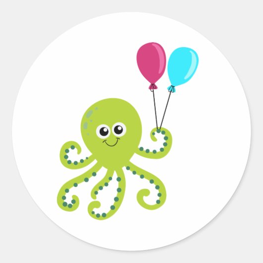 Onder het Zee Octopus Birthday Ronde Sticker (Voorkant)
