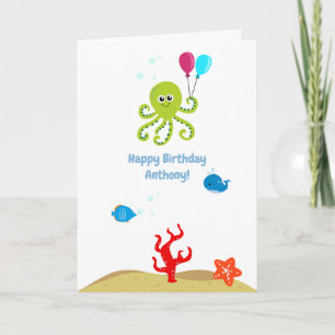 Onder het Zee Octopus Boy Birthday Greeting Kaart