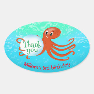 Onder het Zee Octopus met Bubble verjaardagsfeest Ovale Sticker
