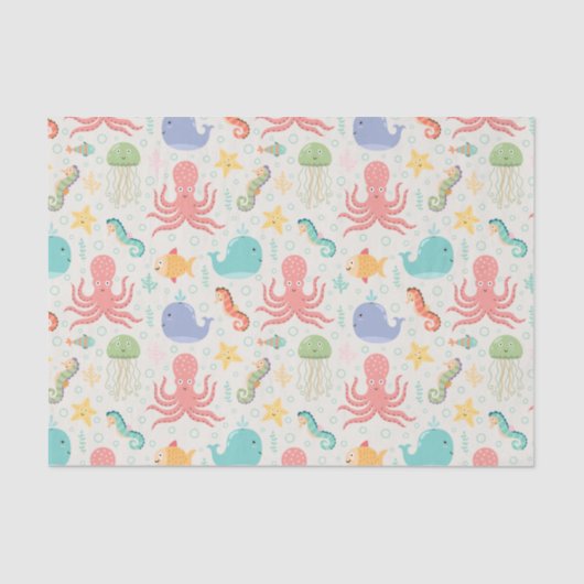 Onder het Zee Octopus Zee Horse Whale Starfish Tissuepapier (Voorkant)