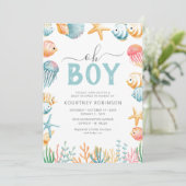 Onder het Zee Oh Boy Baby shower Kaart (Staand voorkant)
