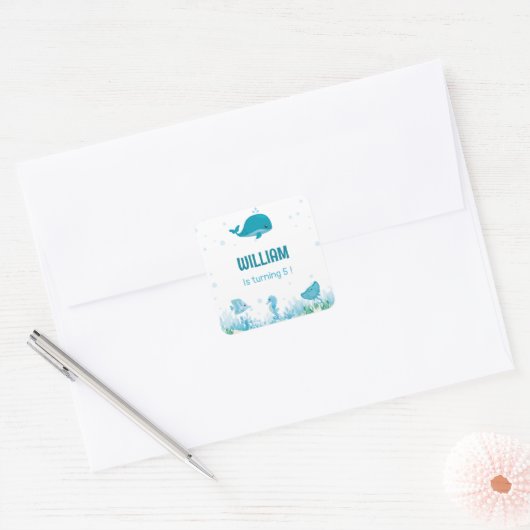 Onder het Zee Oneder het zee Ocean Animals Vierkante Sticker (Envelop)