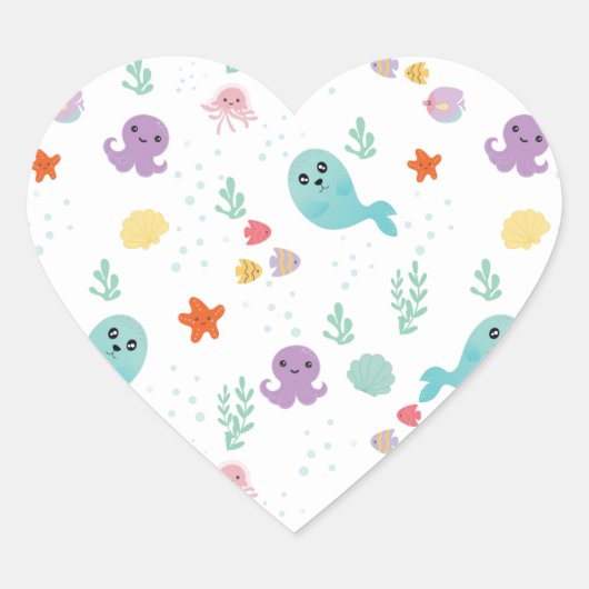 Onder het Zee Paars Baby shower viswater Hart Sticker (Voorkant)