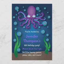 Onder het Zee Paarse Octopus Verjaardagsuitnodigin
