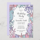 Onder het Zee Pastel Verjaardagsfeest Uitnodiging (Voorkant / Achterkant)