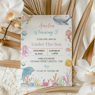 Onder het Zee Pastel Verjaardagsuitnodiging Ocean Kaart