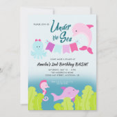 Onder het Zee Pink Dolphin Girl's Birthday Party Kaart (Voorkant)
