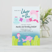 Onder het Zee Pink Dolphin Girl's Birthday Party Kaart (Staand voorkant)