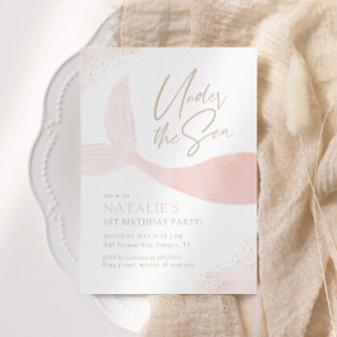 Onder het Zee Pink Mermaid Girl Birthday Party Kaart