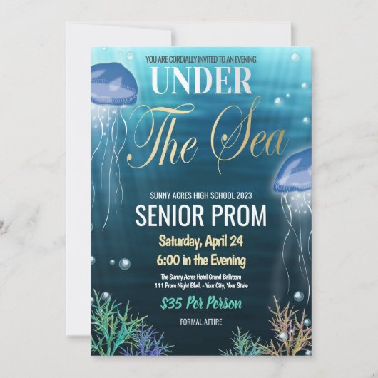 Onder het Zee Prom High School Dance Invitation Kaart (Voorkant)