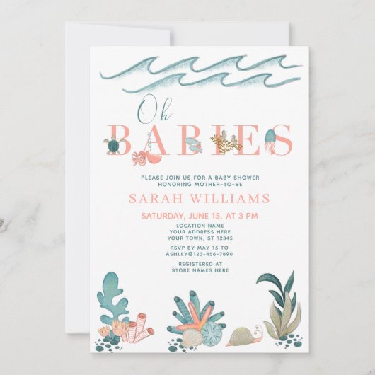 Onder het Zee QR Code Multiples Oh Baby's Shower Kaart (Voorkant)