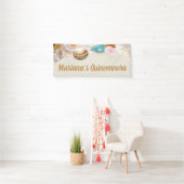 Onder het Zee Quinceanera Party Seashells Border Spandoek (Insitu)