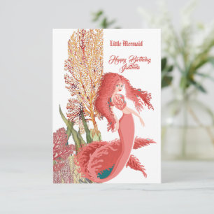 Onder het Zee Red Mermaid Coral Birthday Greeting Kaart