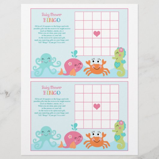 Onder het Zee/Roze blad "Baby shower Bingo" (Voorkant)