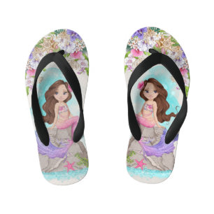 Onder het Zee Roze en Paarse Zeemeermin (Brunette) Kinder Teenslippers