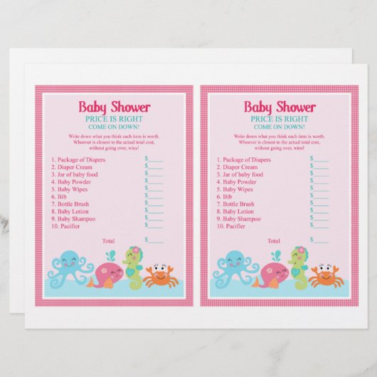 Onder het Zee/Roze walvis "Price is Right"-spel (Voorkant / Achterkant)