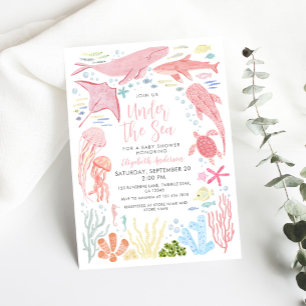 Onder het Zee Roze Zee Dieren Baby shower Kaart
