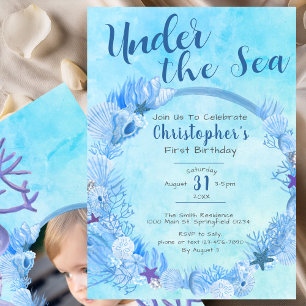 Onder het Zee Schattige Blue Boy's 1st Birthday Pa Kaart