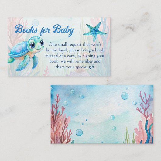 Onder het zee schattige schildpad aqua blauw boek informatiekaartje (Voorkant / Achterkant)