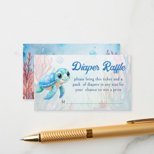 Onder het zee schattige schildpad aqua blue luier  informatiekaartje (Voorkant / Achterkant in situ)