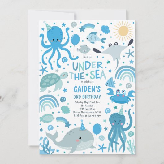 Onder het Zee Schattige Zee Creatures Birthday Par Kaart (Voorkant)