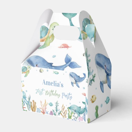 Onder het Zee Schattigee Oceaan Dieren Verjaardag Bedankdoosjes (Achterkant)