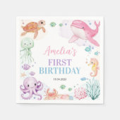 Onder het Zee Schattigee Oceaan Dieren Verjaardag  Servet (Voorkant)
