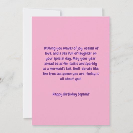 Onder het Zee Schattigee Zeemeermin Verjaardag Wen Kaart (Achterkant)