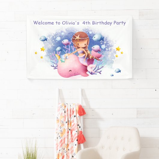 Onder het Zee, Schattigee zeemeerminverjaardag Spandoek (Insitu)