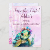 Onder het Zee, schildpad 2e verjaardag, Save The Date (Voorkant / Achterkant)