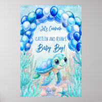 Onder het zee schildpad aqua blauw baby shower bac