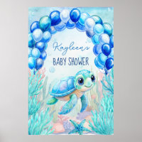 Onder het zee schildpad aqua blauw baby shower bac