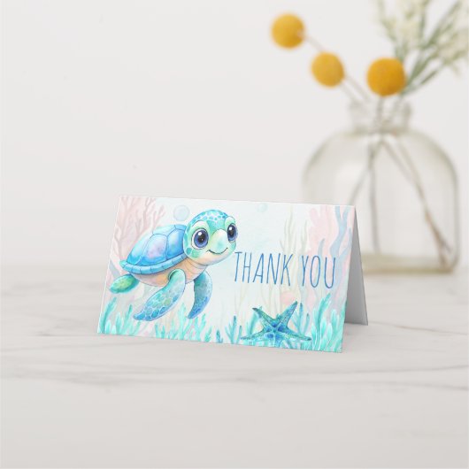 Onder het zee schildpad blauw baby shower dank u (Voorkant)