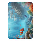 Onder het zee, schildpad, koraal, schip, clownvis badmat (Voorkant Verticaal)