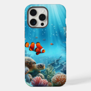 Onder het zee, schildpad, koraal, schip, clownvis iPhone 15 pro max hoesje